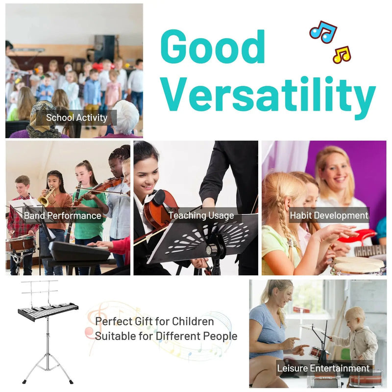 32 Note Glockenspiel Xylophone Percussion Bell Kit with Adjustable Stand by DirectDeals