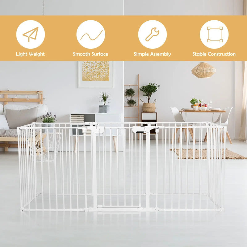 Adjustable Panel Baby Safe Metal Gate Play Yard-White by DirectDeals