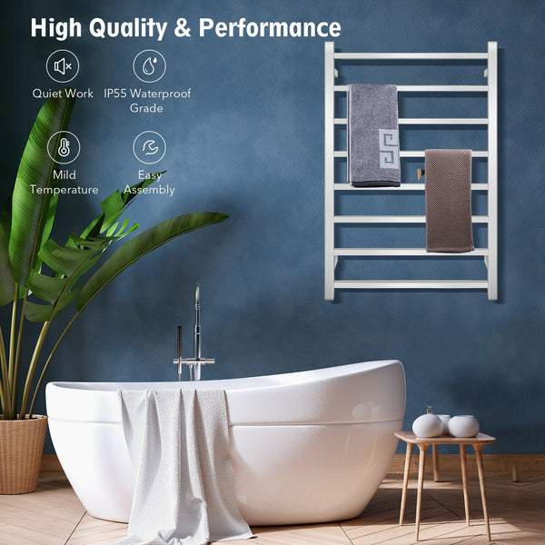 145W Electric Towel Warmer Wall Mounted Heated Drying Rack 8 Square Bars, photo 2 of 8