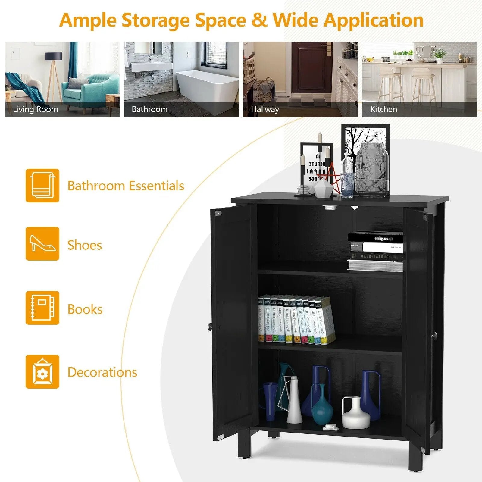 2-Door Bathroom Floor Storage Cabinet Space Saver Organizer by DirectDeals