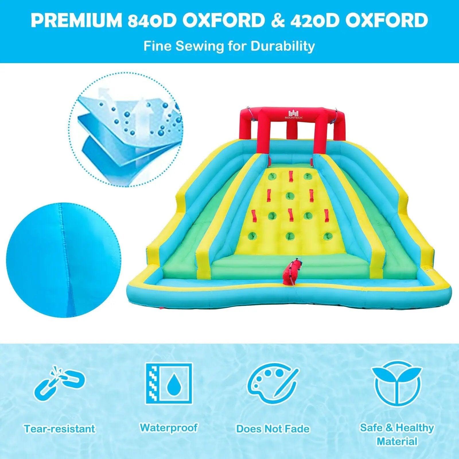 Inflatable Water Park Bounce House with Double Slide and Climbing Wall with 735W Blower by DirectDeals