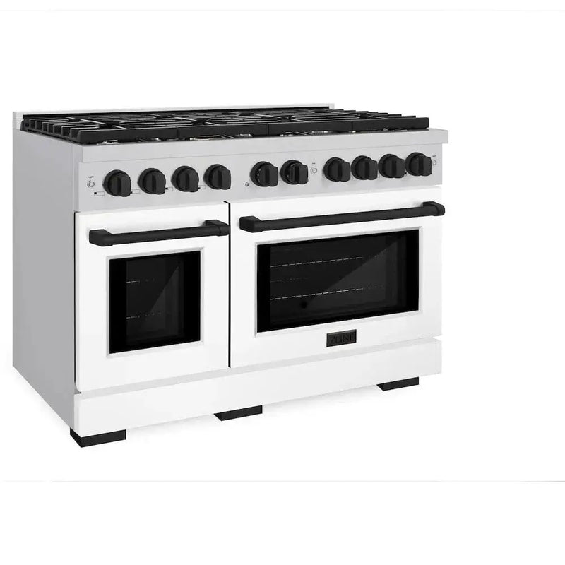 ZLINE 48"Gas Range, Convection Oven White, Matte Black, SGRZ-WM-48-MB by Farmhouse Kitchen and Bath