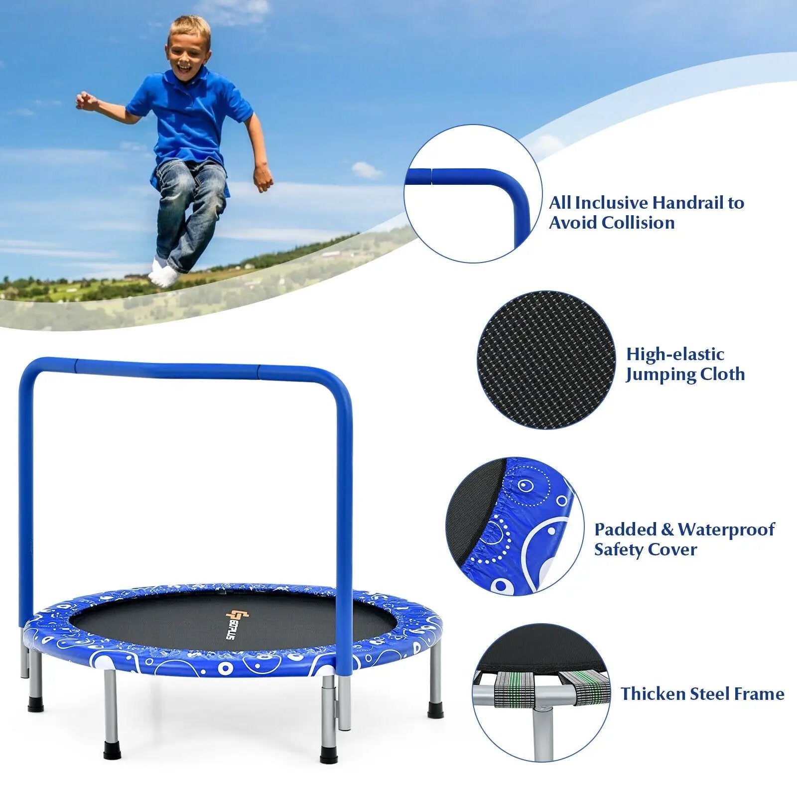 36 Inch Kids Trampoline Mini Rebounder with Full Covered Handrail by DirectDeals