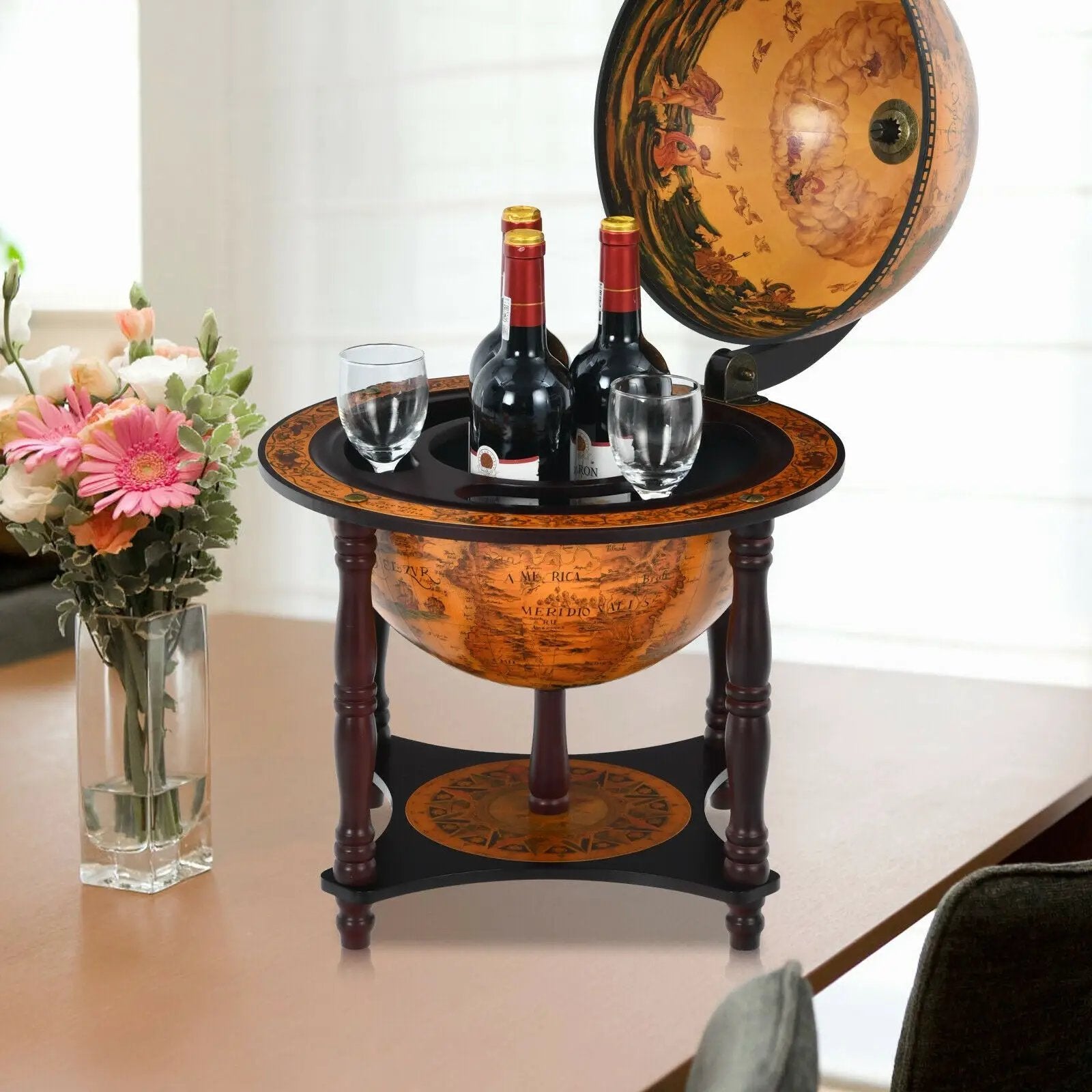 23 Inch Globe Wine Bar Stand for Dining Room and Living Room-Coffee by DirectDeals
