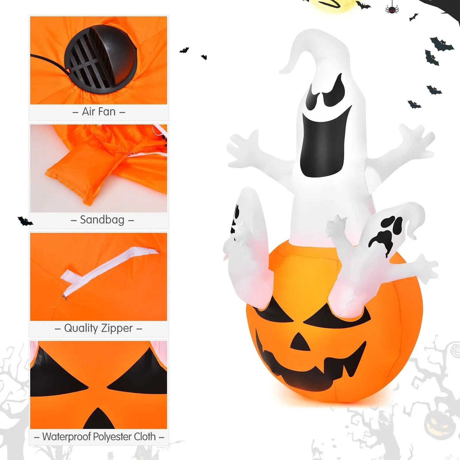 6 Feet Pumpkin-Halloween Blow Up Yard Decorations with Build-in LED Light by DirectDeals