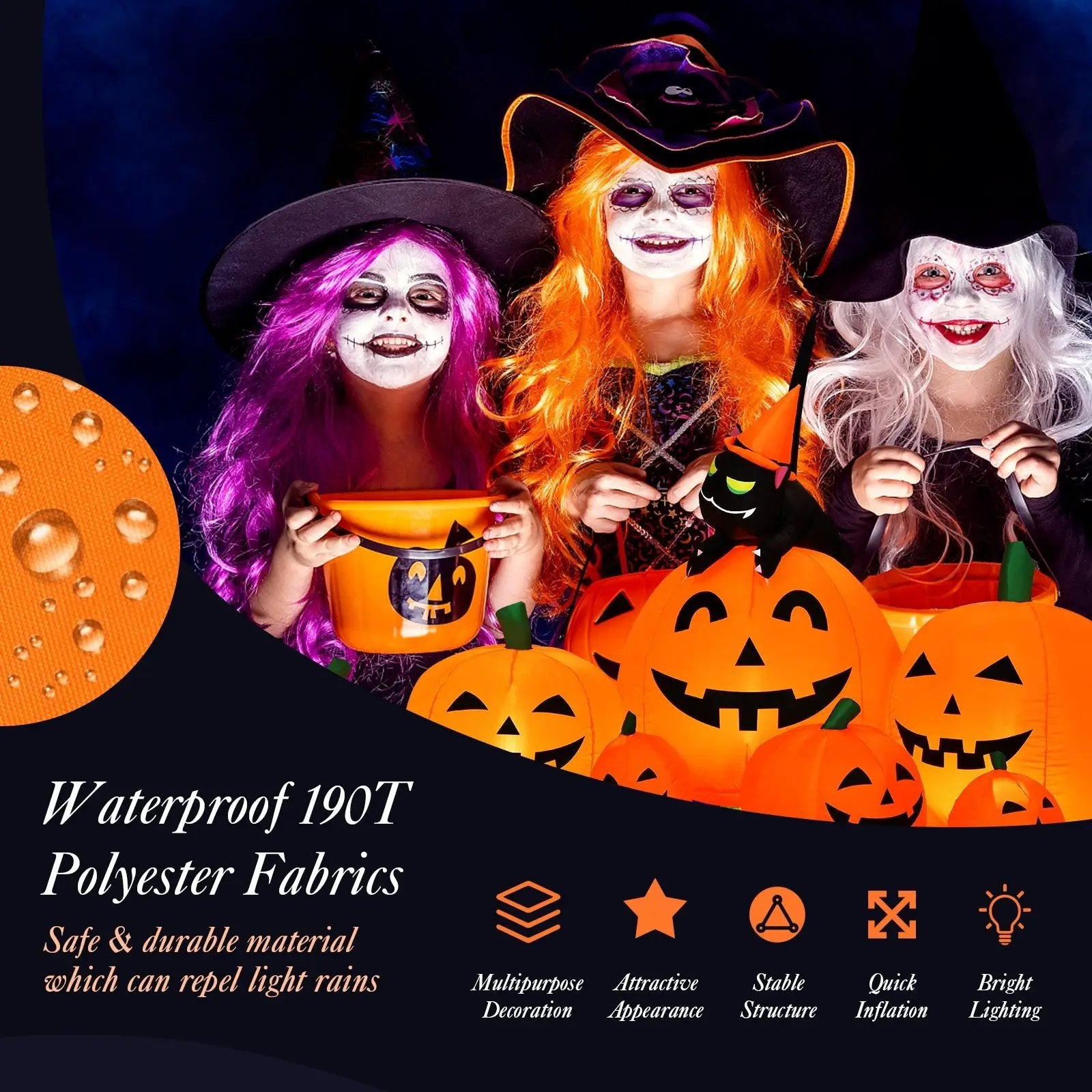 Halloween 7.5 Feet Inflatable Pumpkin Combo with Witch Black Cat by DirectDeals