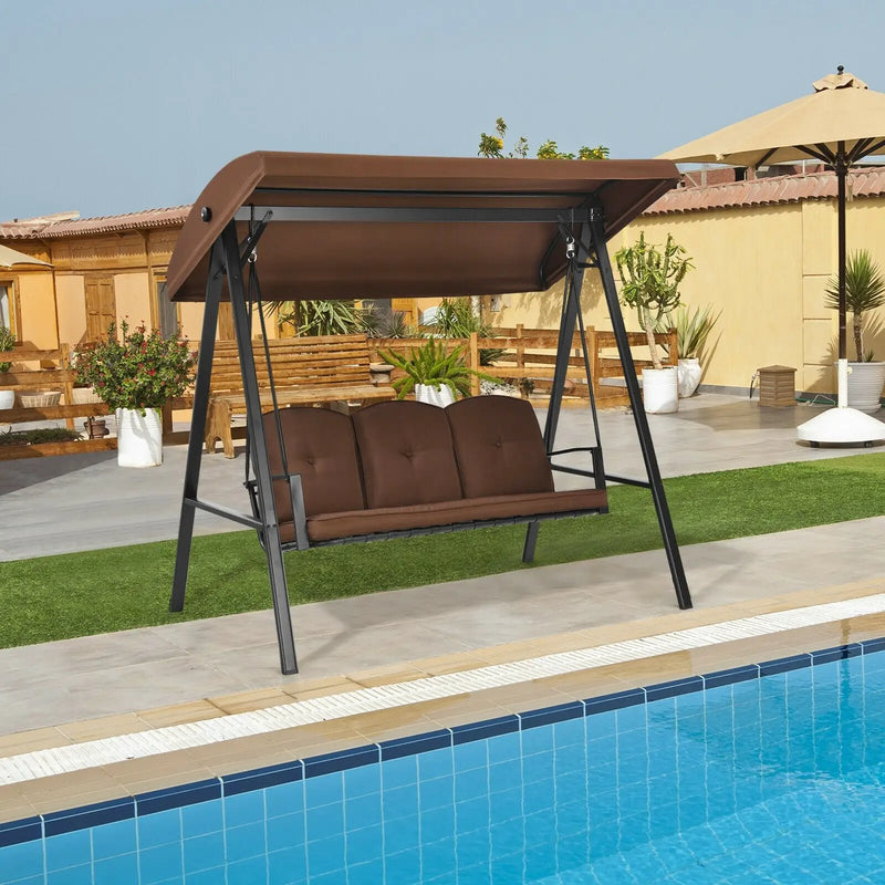 Outdoor 3-Seat Porch Swing with Adjust Canopy and Cushions by DirectDeals