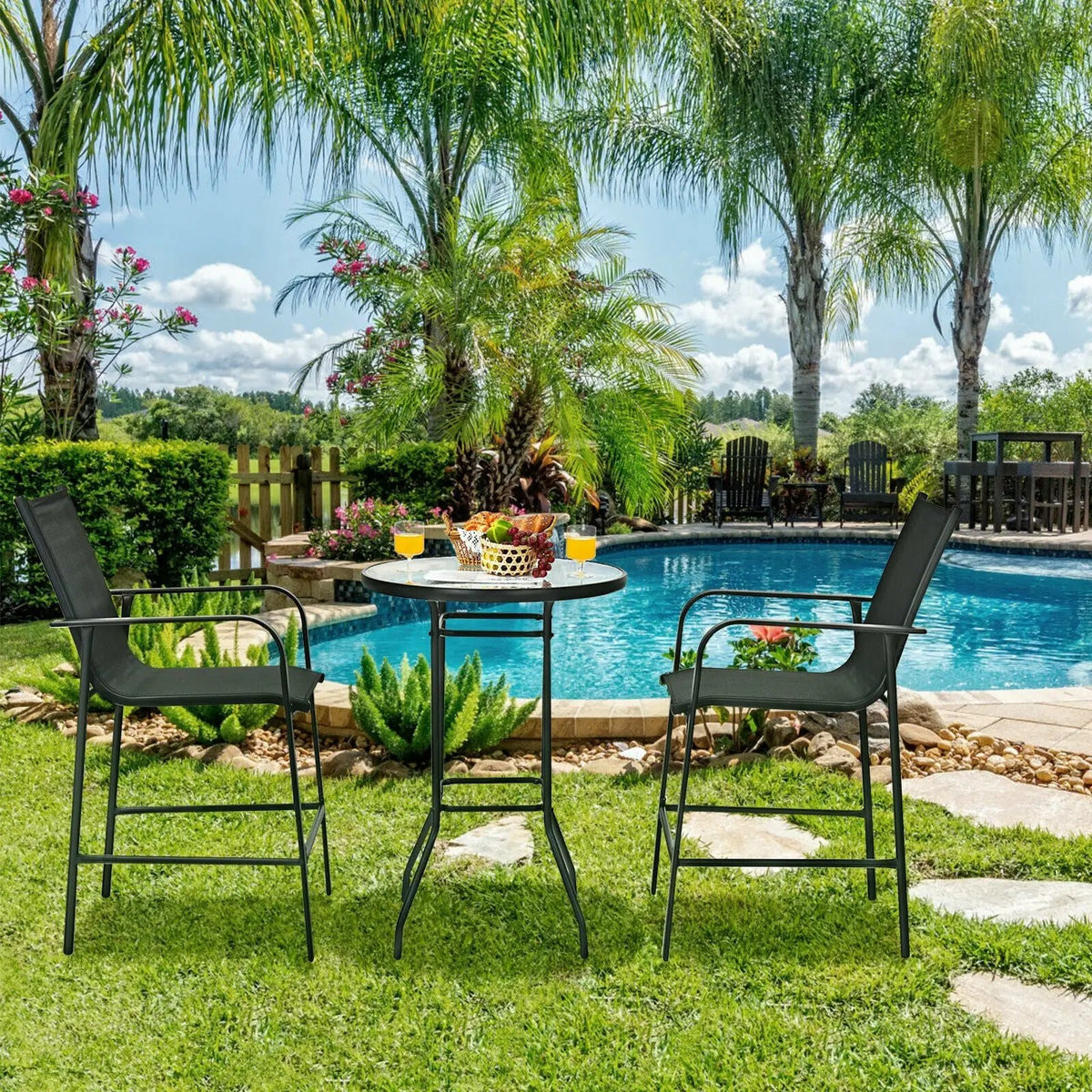 3 Pieces Outdoor Patio Bar Table Stool Set by DirectDeals