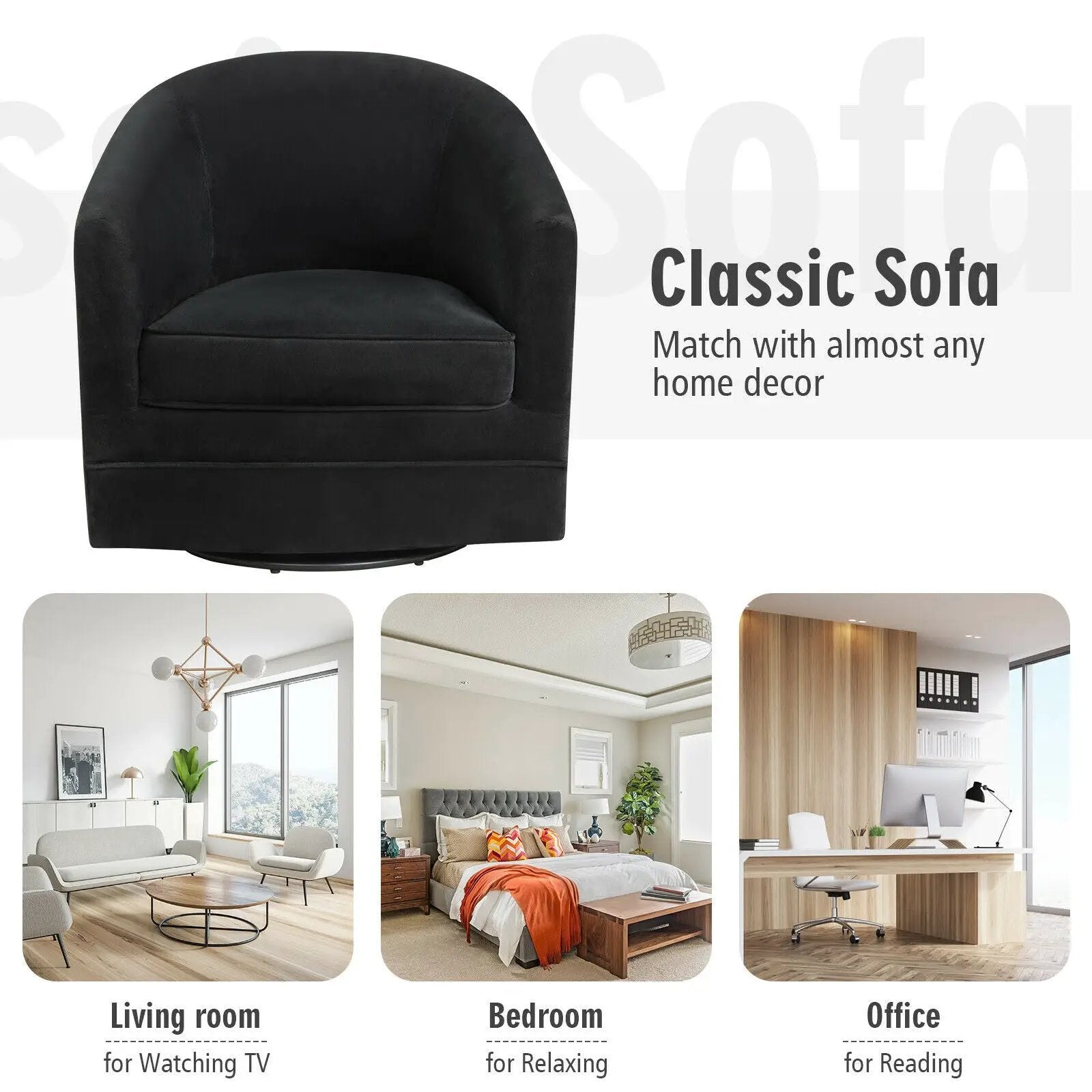 Assembly Accent Chair with 360-Degree Swivel Metal Base for Living Room by DirectDeals