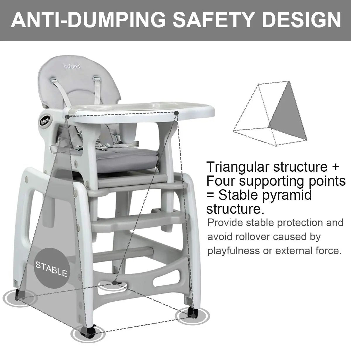 3-in-1 Baby High Chair with Lockable Universal Wheels by DirectDeals