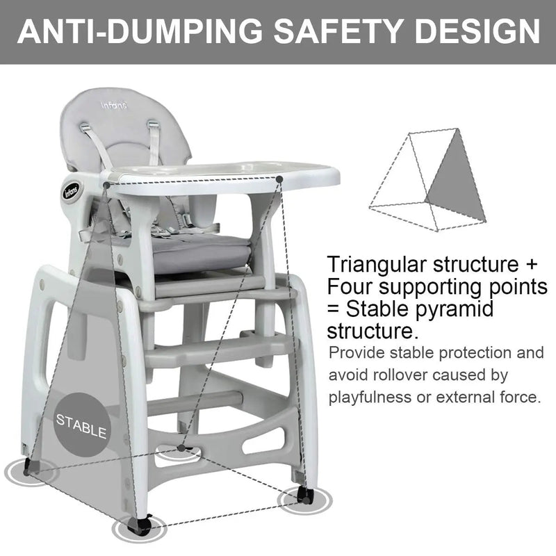 3-in-1 Baby High Chair with Lockable Universal Wheels by DirectDeals