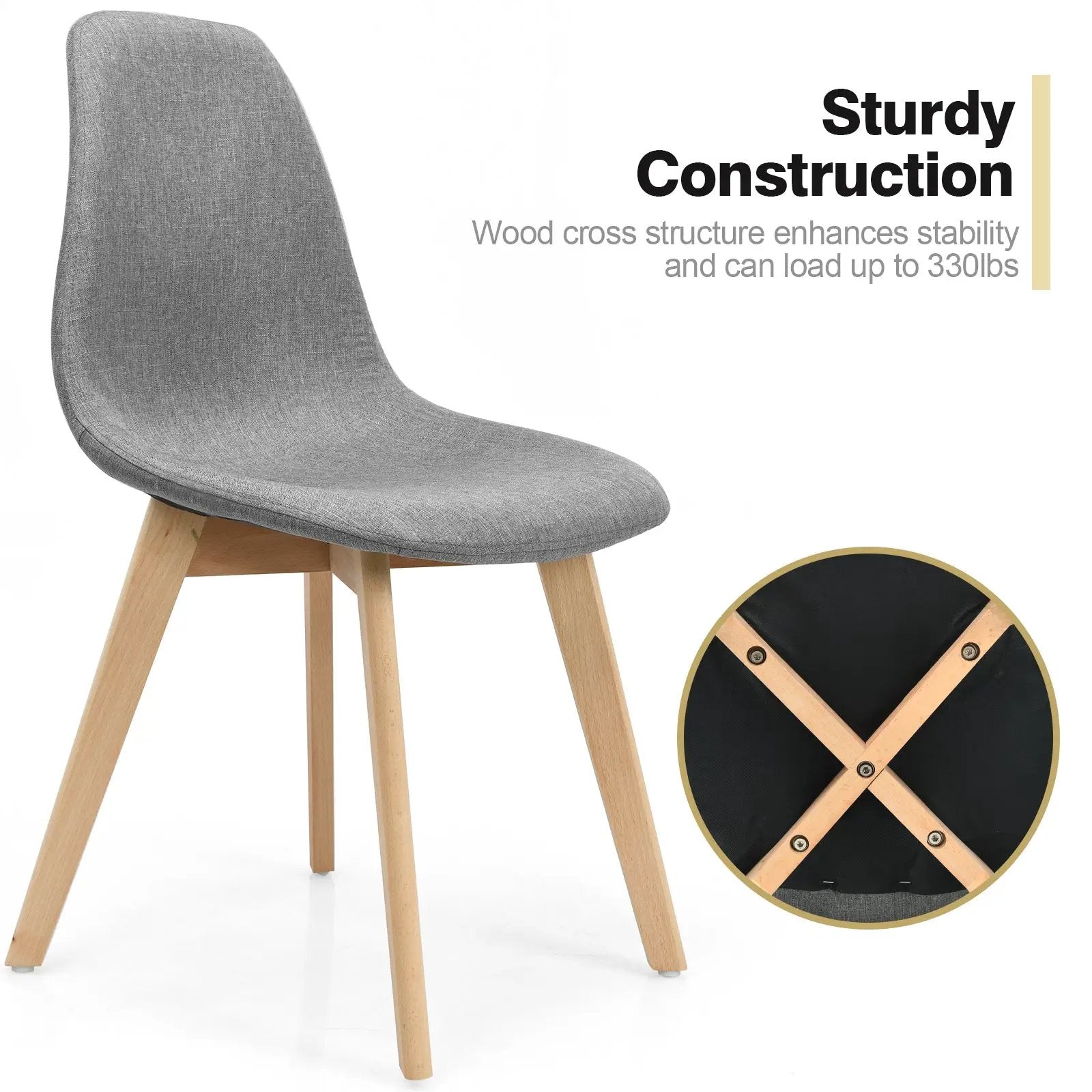 2 Pieces Modern Dining Chair Set with Wood Legs and Fabric Cushion Seat by DirectDeals