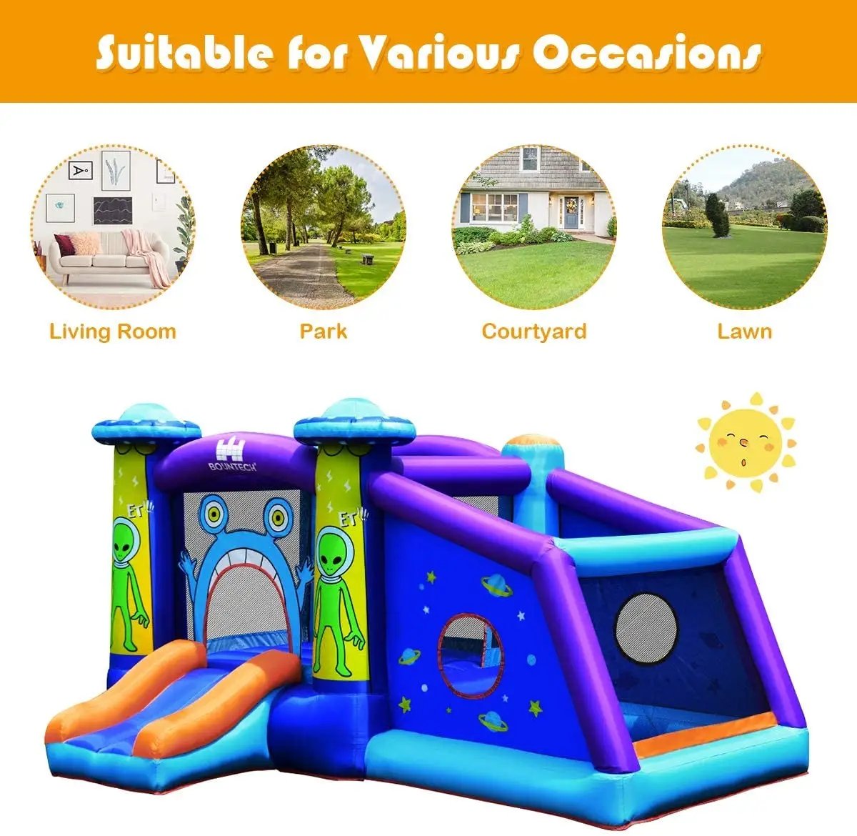Inflatable Alien Style Kids Bouncy Castle with 480W Air Blower by DirectDeals