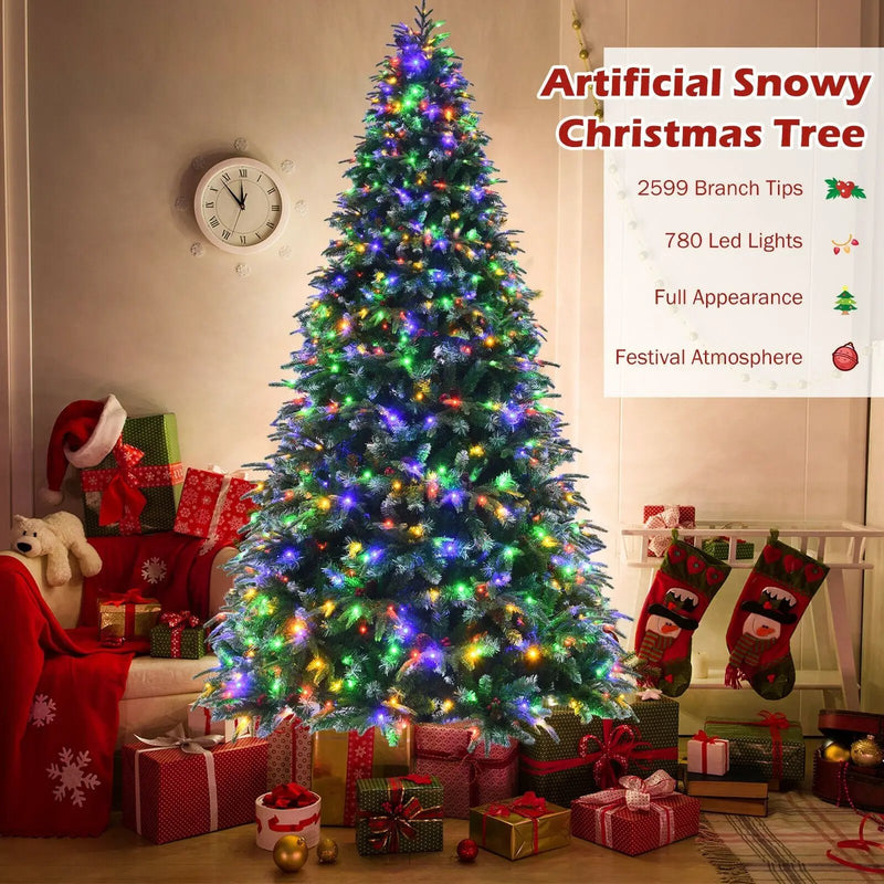 Pre-Lit Snowy Christmas Hinged Tree with Multi-Color Lights by DirectDeals