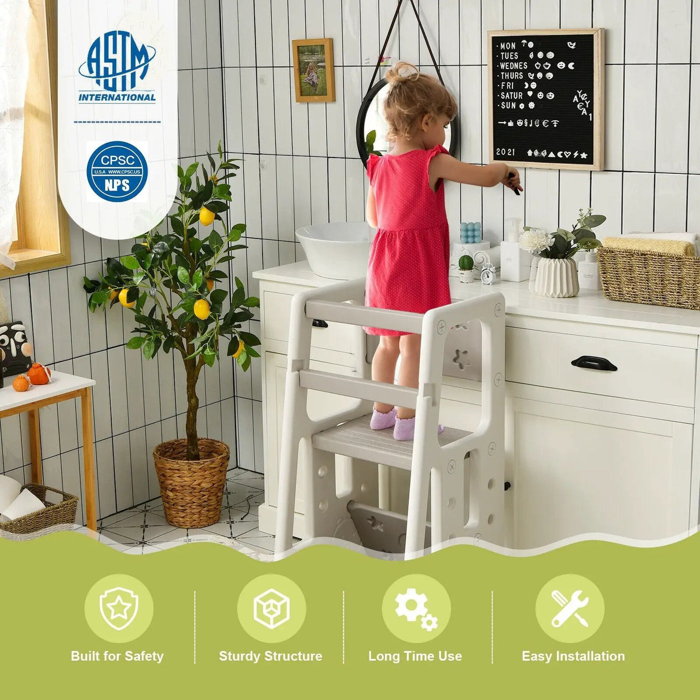 Kids Kitchen Step Stool with Double Safety Rails by DirectDeals