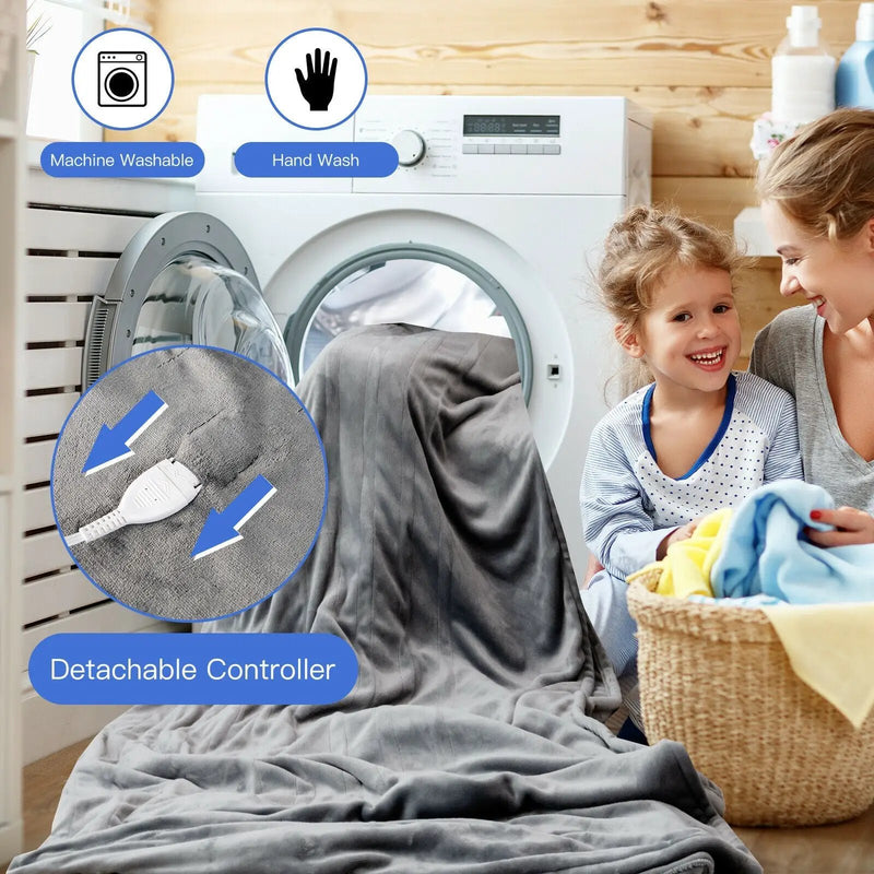 62 x 84 Inch Flannel Heated Electric Blanket with 10 Heating Levels-Gray by DirectDeals