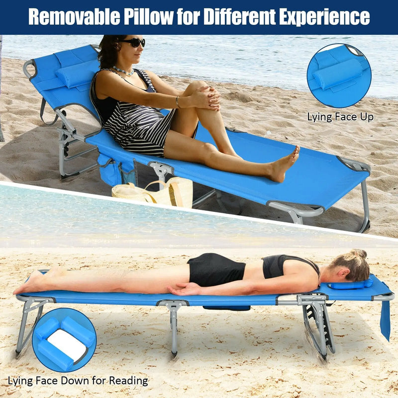 Folding Beach Lounge Chair with Pillow for Outdoor-Blue by DirectDeals