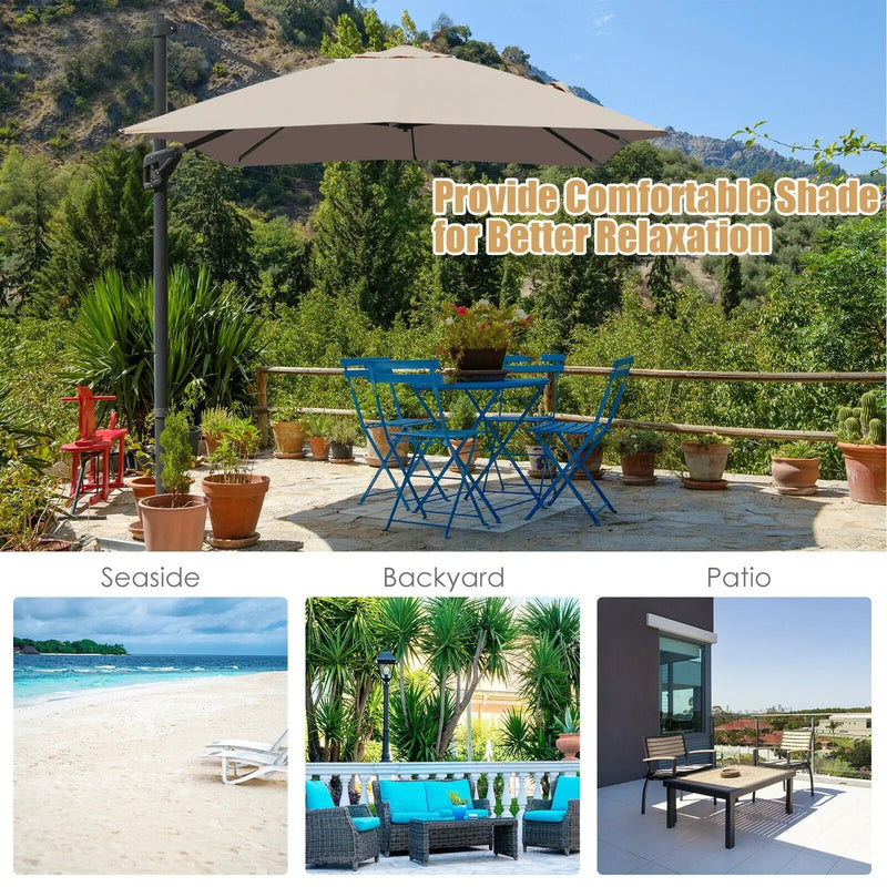 10 x 13 Feet Rectangular Cantilever Umbrella with 360¬∞ Rotation Function-Brown by DirectDeals