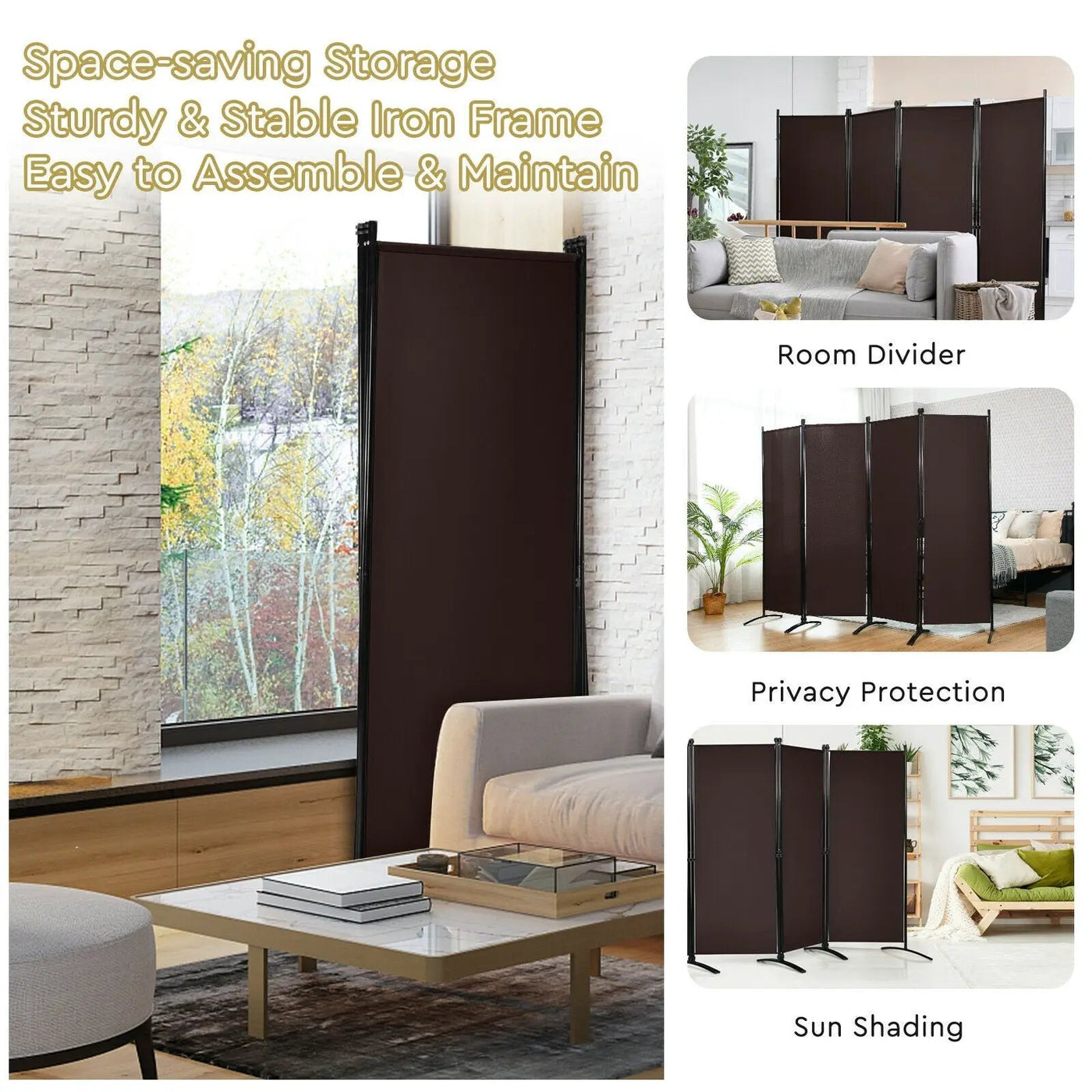 4-Panel Room Divider with Steel Frame by DirectDeals