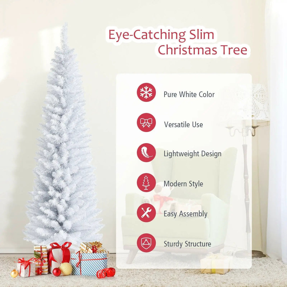 6 Feet Unlit Artificial Slim Pencil Christmas Tree with Metal Stand by DirectDeals