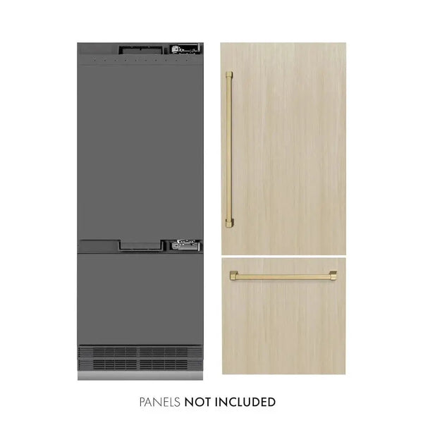 ZLINE 30" Panel Ready Built-In Bottom Freezer Refrigerator,Water Dispenser, Ice Maker,Graphite Gray, Champagne Bronze GRBIVZ-30-CB