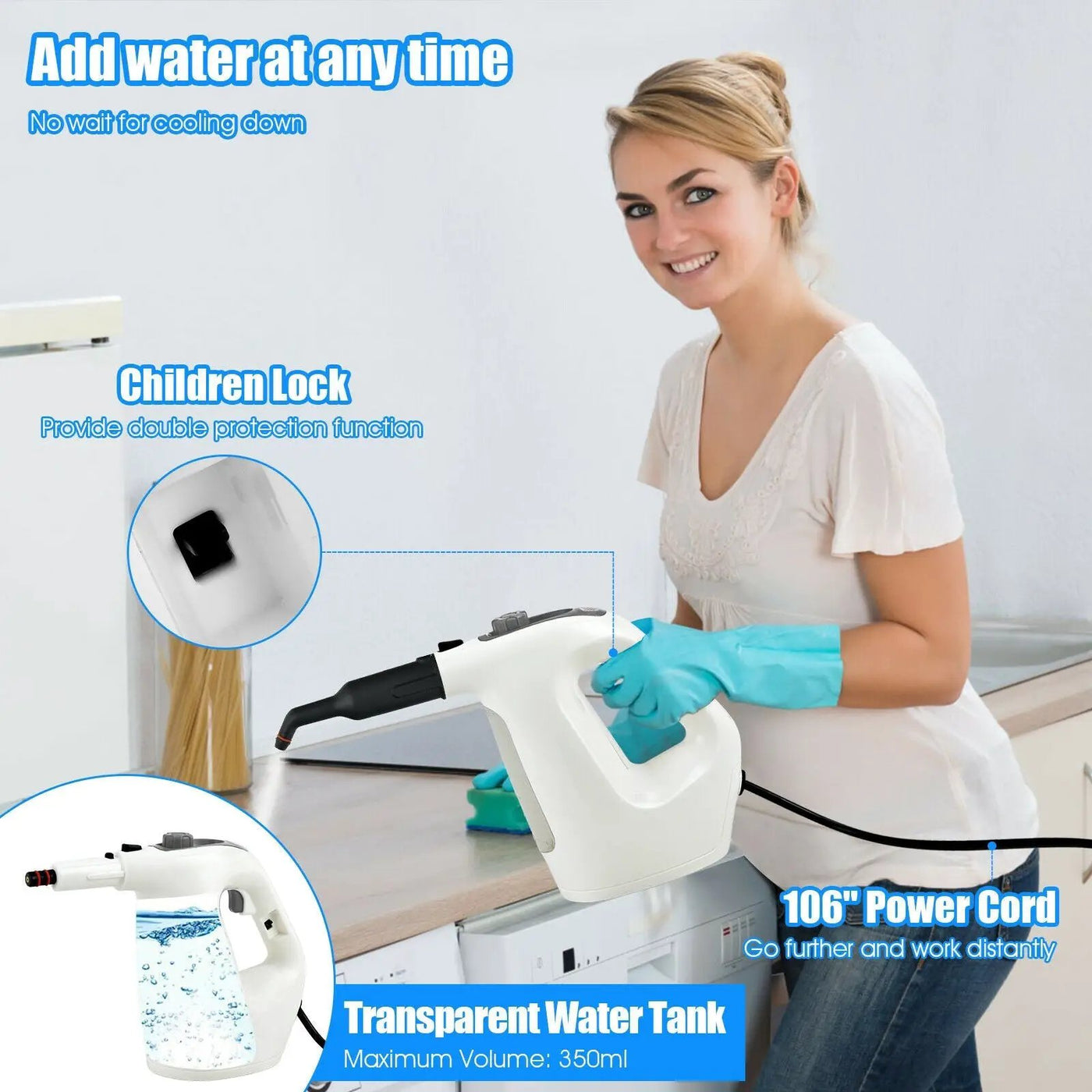 1400W Multipurpose Pressurized Steam Cleaner With 17 Pieces Accessories by DirectDeals