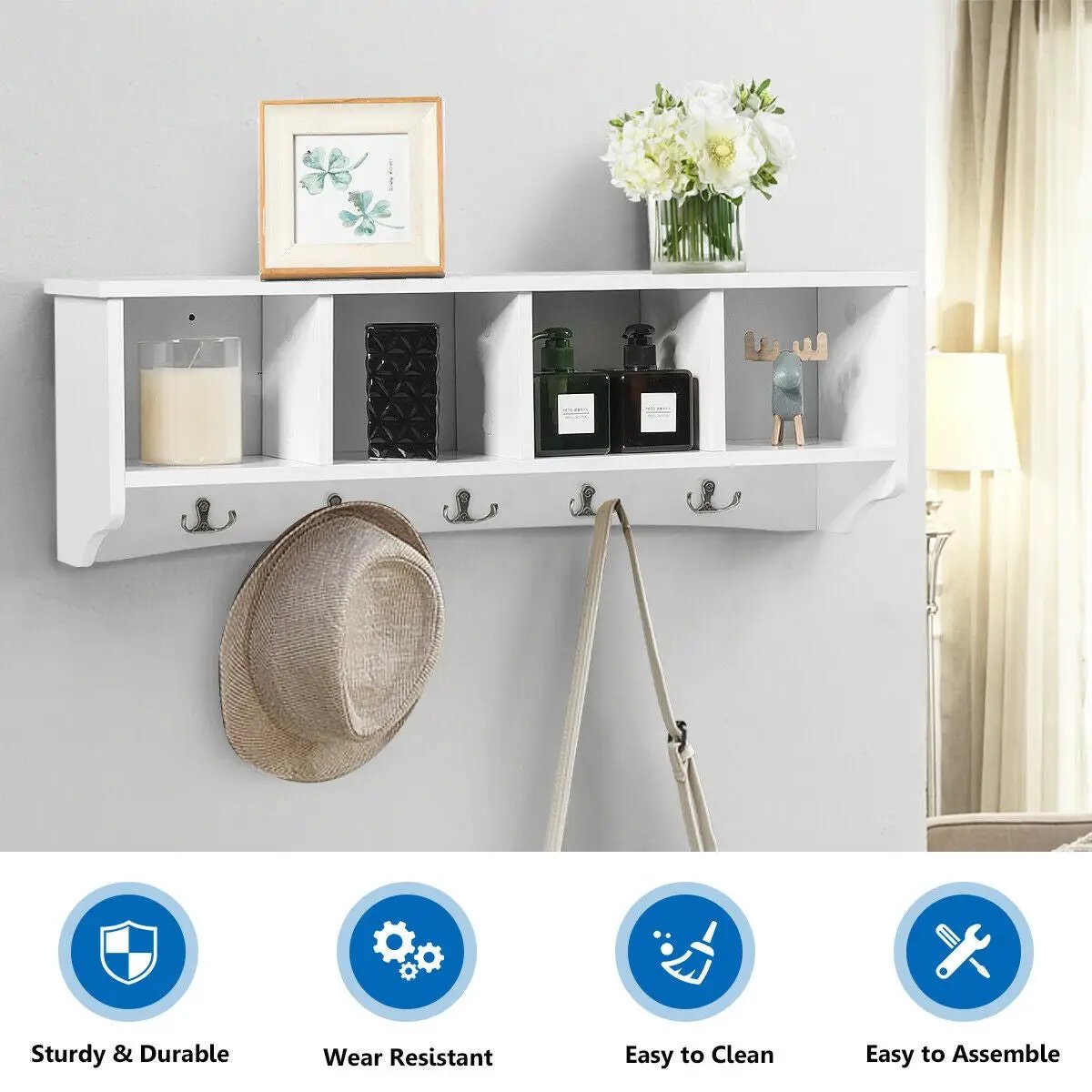 Wall-Mounted Storage Cabinet Hanging Entryway Shelf Coat Rack by DirectDeals