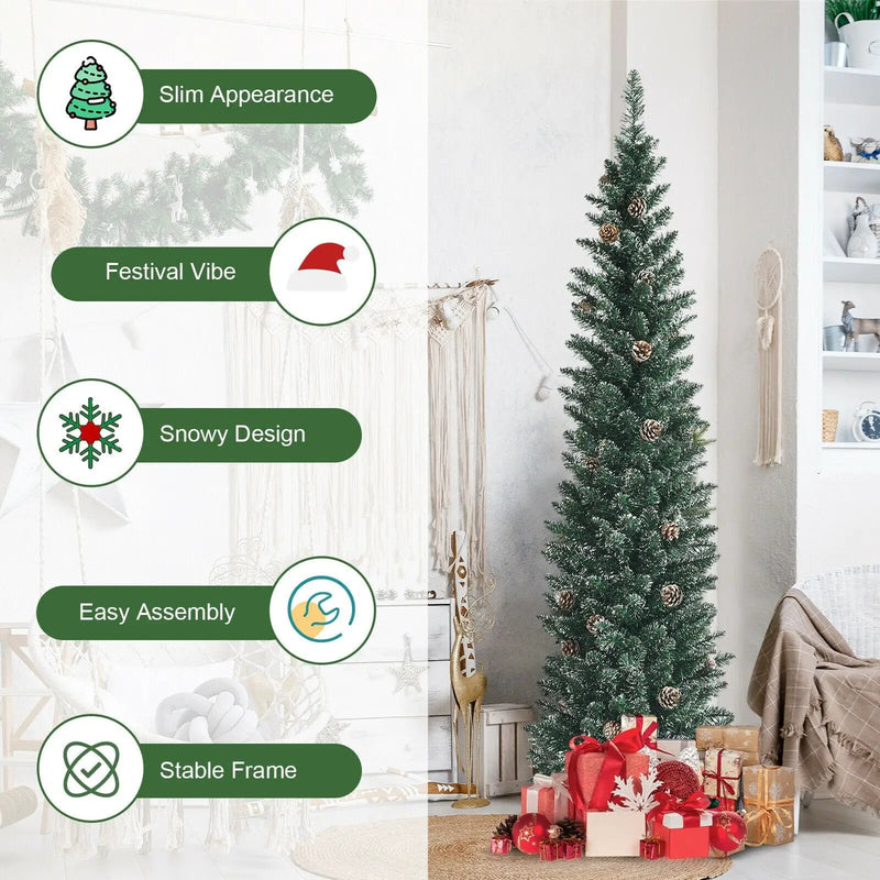 Snowy Artificial Pencil Christmas Tree with Pine Cones by DirectDeals