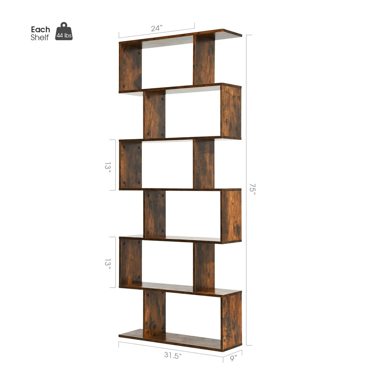 6 Tier S-Shaped Bookshelf Storage Display Bookcase Decor Z-Shelf by DirectDeals