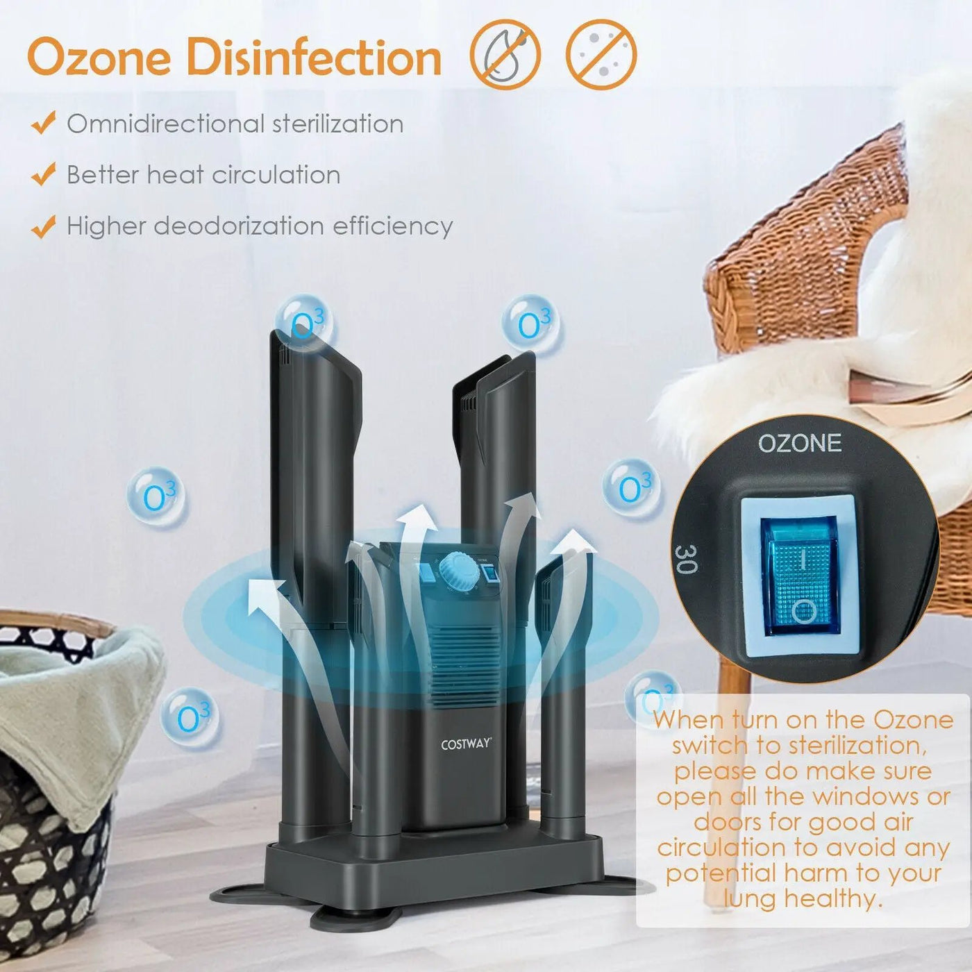 Electric Shoe Boot Dryer 4 Shoes with 180 Mins Timer Ozone Disinfection by DirectDeals