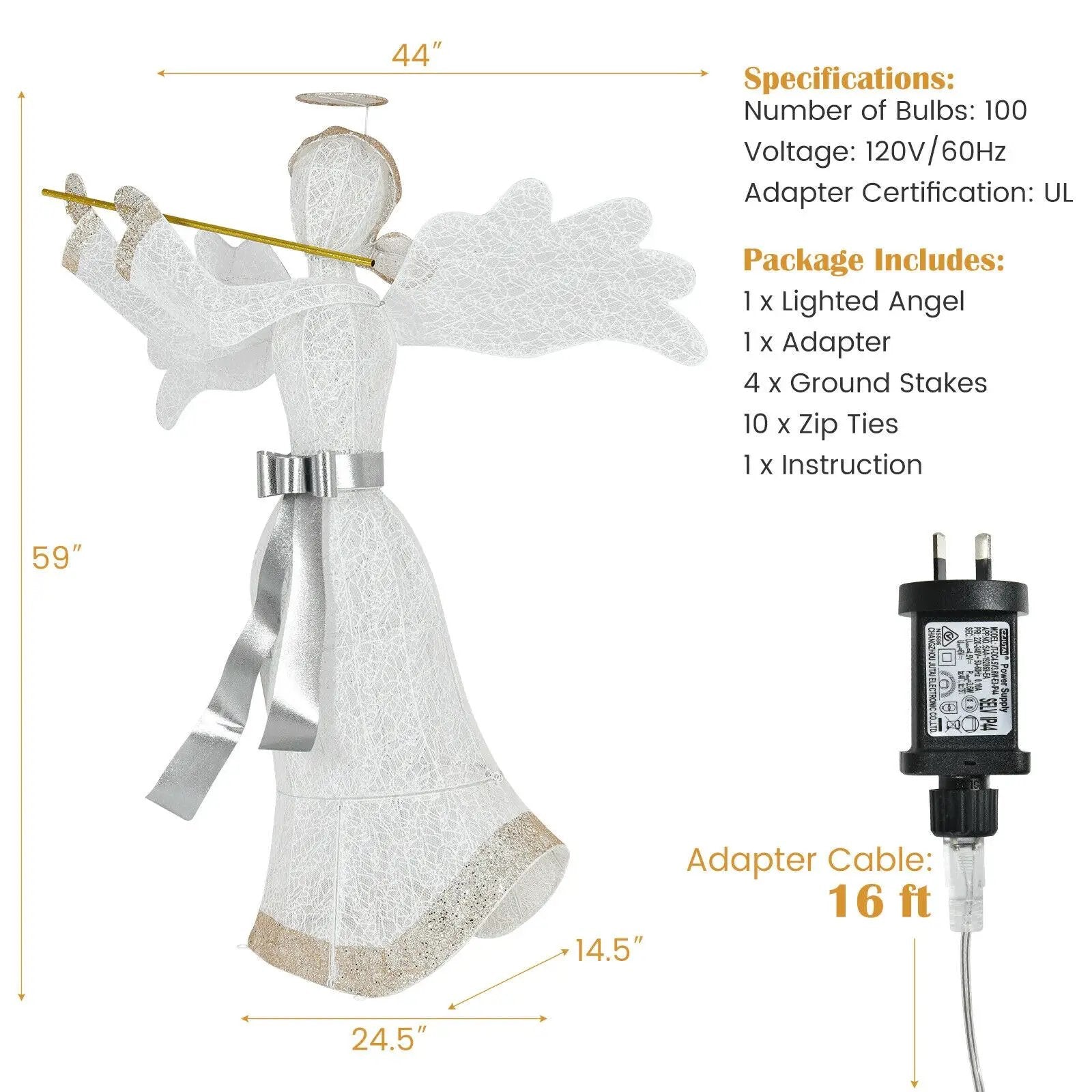 Pre-Lit Angel Christmas Decoration with 100 LED Lights by DirectDeals