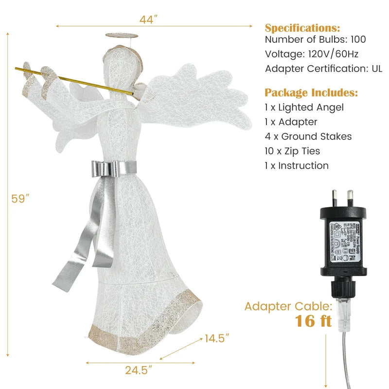 Pre-Lit Angel Christmas Decoration with 100 LED Lights by DirectDeals