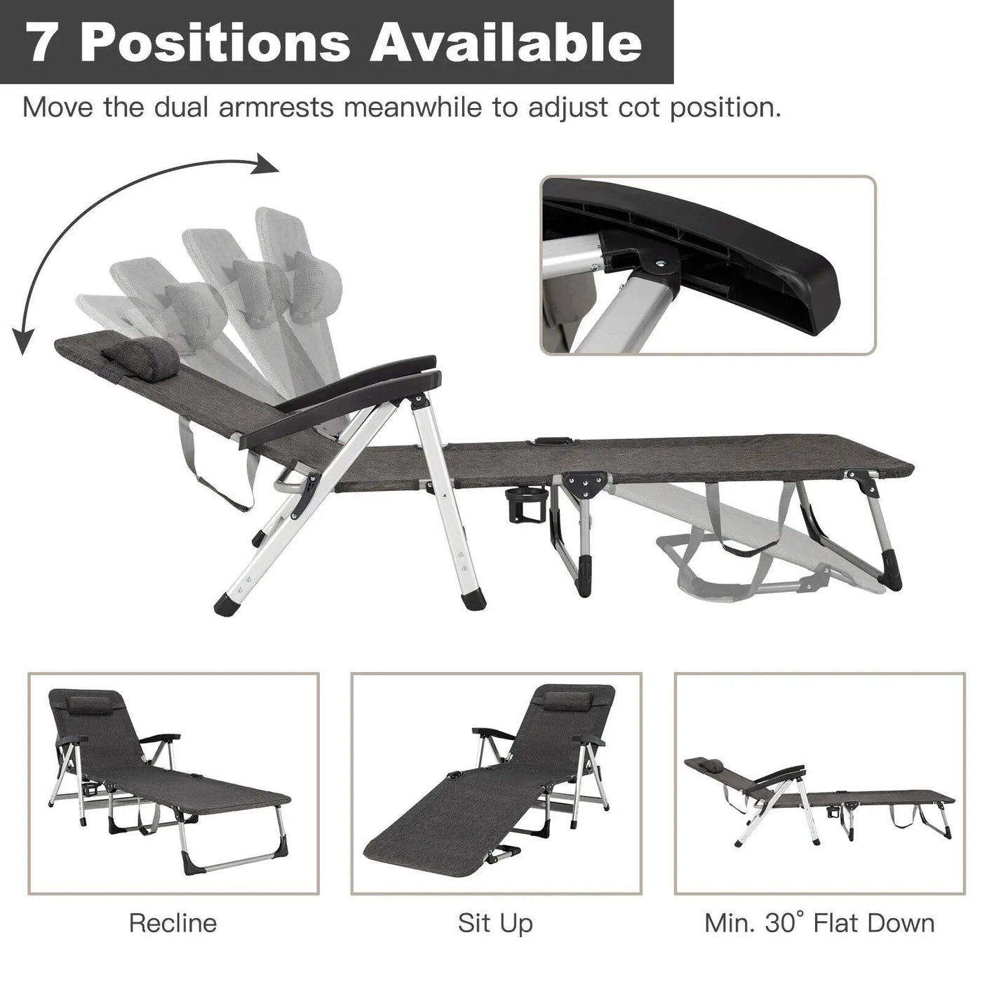Beach Folding Chaise Lounge Recliner with 7 Adjustable Position by DirectDeals