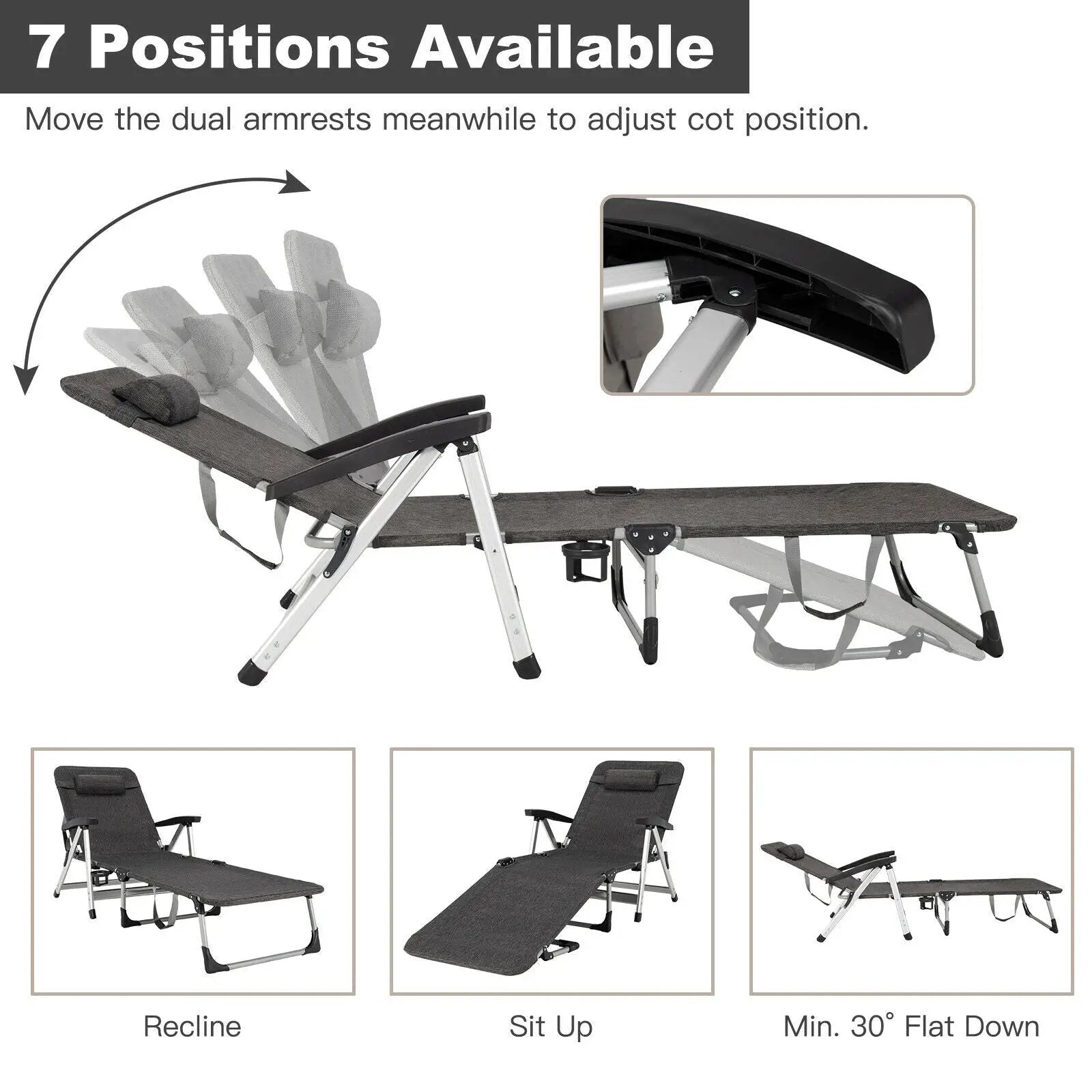 Beach Folding Chaise Lounge Recliner with 7 Adjustable Position by DirectDeals