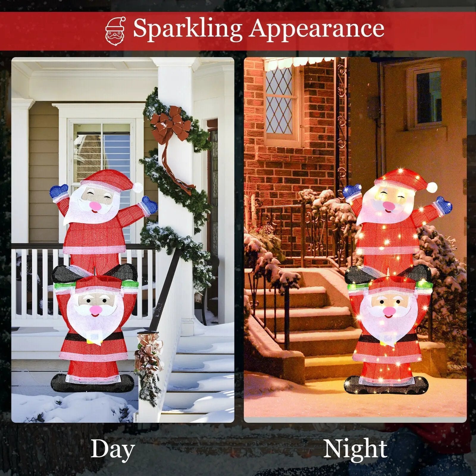 LED Double Santa Yard Christmas Decoration with String Lights and Stakes by DirectDeals