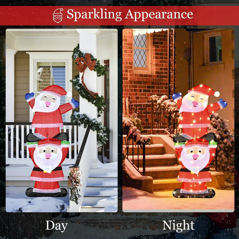 LED Double Santa Yard Christmas Decoration with String Lights and Stakes by DirectDeals