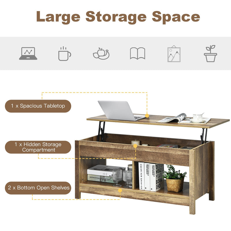 Lift Top Coffee Table with Hidden Storage Compartment and Lower Shelf for Study Room by DirectDeals