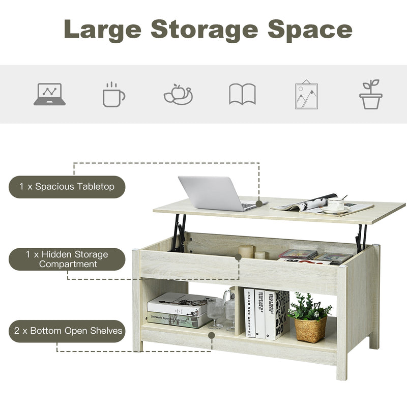 Lift Top Coffee Table with Hidden Storage Compartment and Lower Shelf for Study Room by DirectDeals