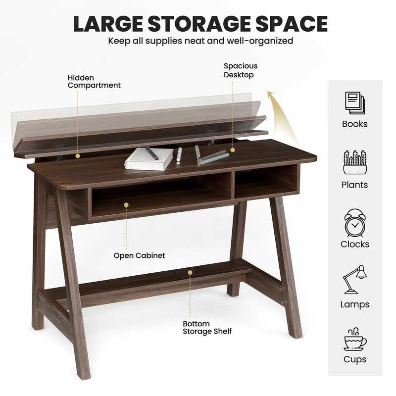 Mid Century Writing Desk with Storage Cubes and Hidden Compartment by DirectDeals