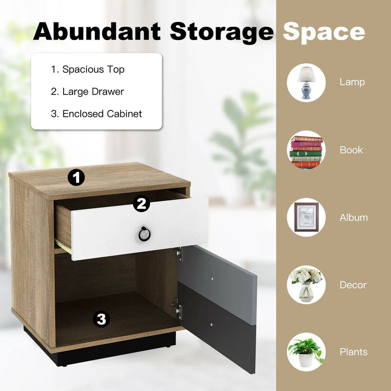 Nightstand with Drawer and Storage Cabinet Wooden Sofa Side Table End Table by DirectDeals