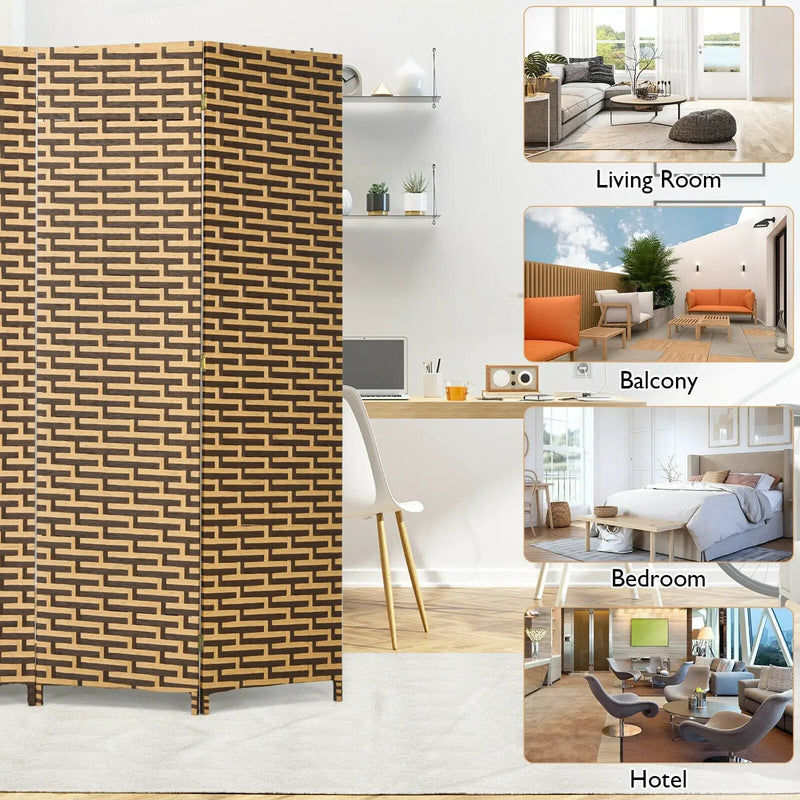 4 Panel Folding Privacy Partition Room Divider with Rustproof Hinge-Yellow by DirectDeals