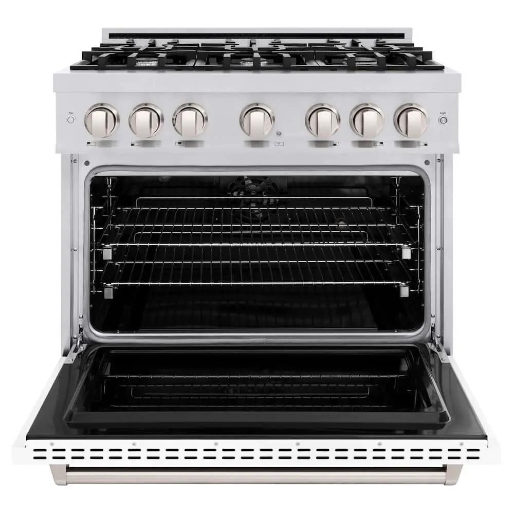 ZLINE 36" Dual Fuel Range, Gas Cooktop, Electric Convection Oven Stainless Steel, White Matte Door CDR-WM-36 by Farmhouse Kitchen and Bath