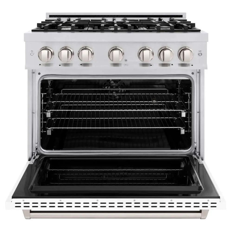 ZLINE 36" Dual Fuel Range, Gas Cooktop, Electric Convection Oven Stainless Steel, White Matte Door CDR-WM-36 by Farmhouse Kitchen and Bath