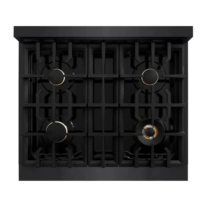 ZLINE 30" Dual Fuel Range, Gas Cooktop, Electric Convection Oven Black Stainless Steel, Champagne Bronze CDRBZ-30-CB by Farmhouse Kitchen and Bath