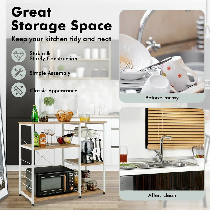 Industrial Kitchen Baker's Rack Microwave Shelf with 6 Hooks by DirectDeals