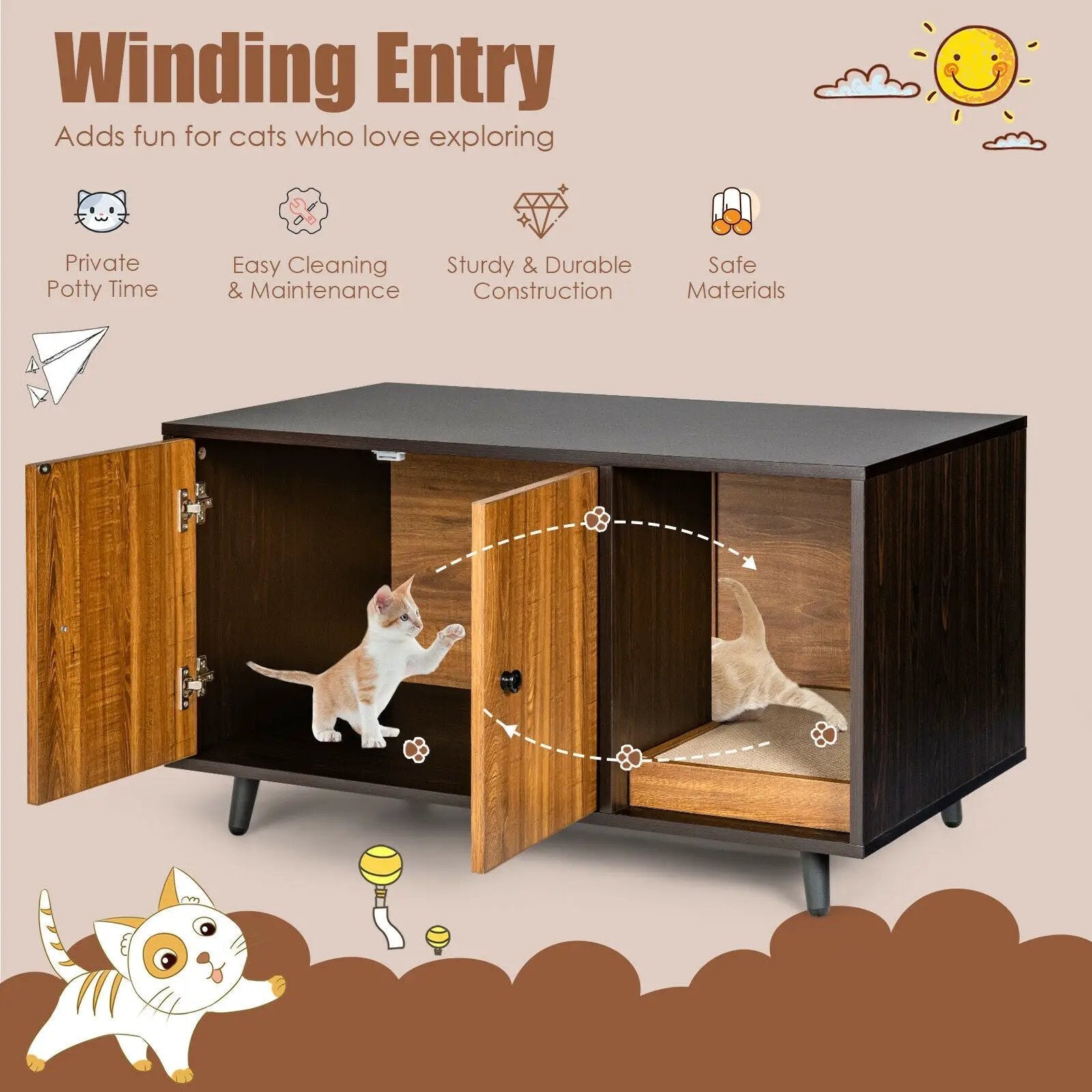 Cat Litter Box Enclosure with Divider and Double Doors by DirectDeals