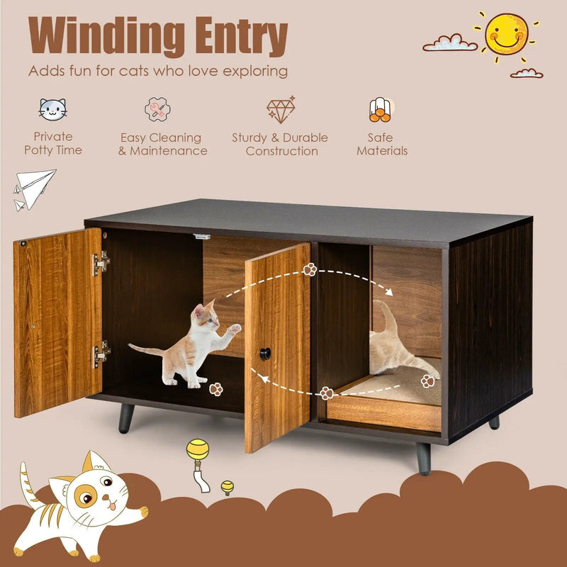 Cat Litter Box Enclosure with Divider and Double Doors by DirectDeals