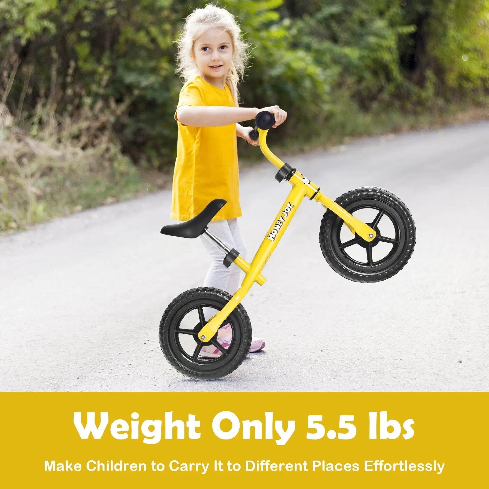 Kids No Pedal Balance Bike with Adjustable Handlebar and Seat-Yellow by DirectDeals