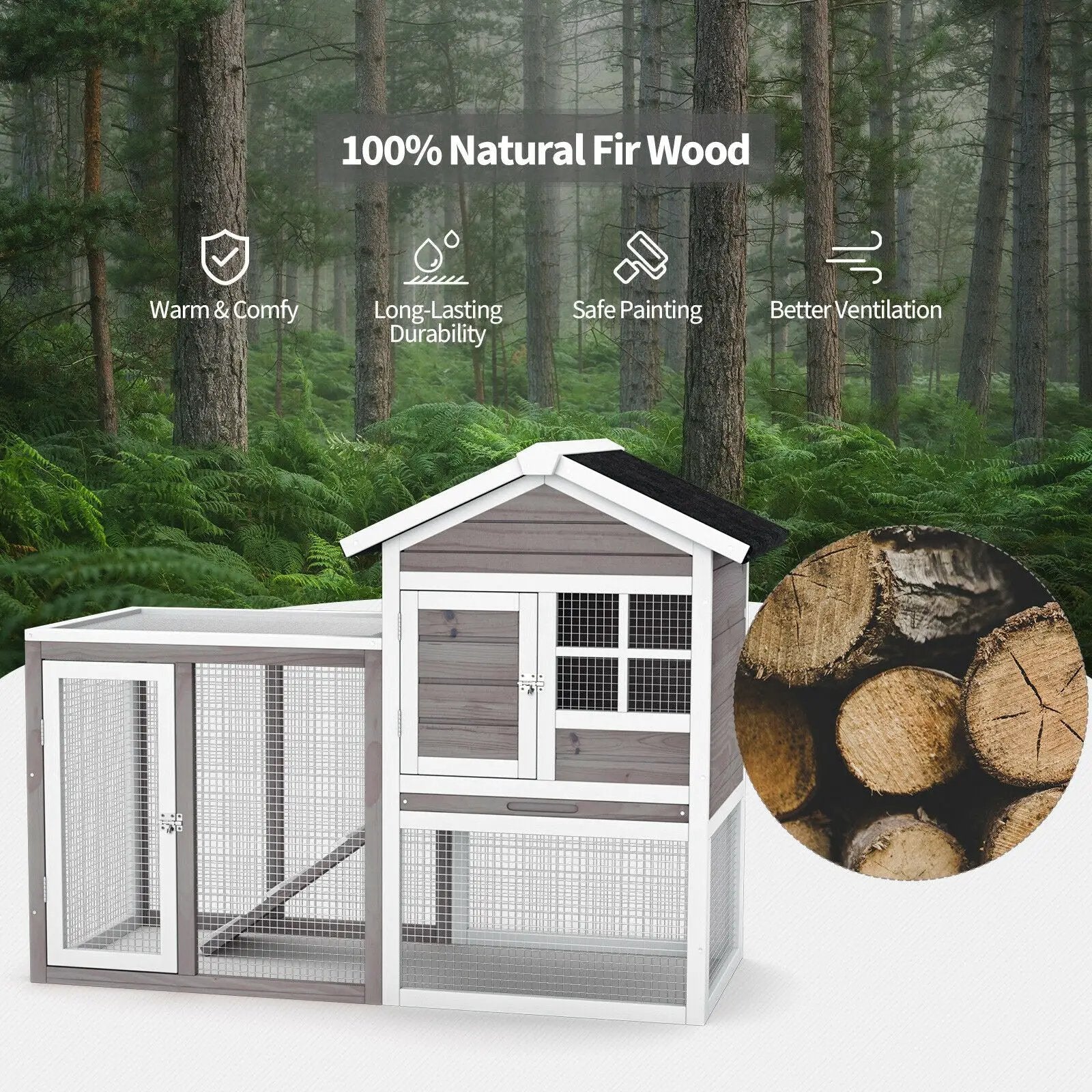 2-Story Wooden Rabbit Hutch with Running Area by DirectDeals