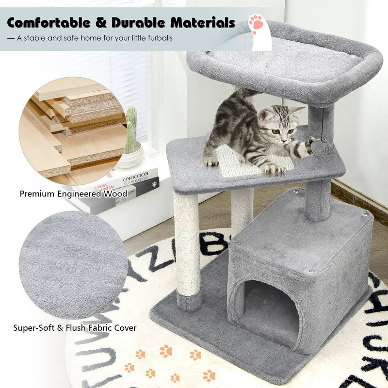 Cat Tree with Perch and Hanging Ball for Indoor Activity Play and Rest by DirectDeals